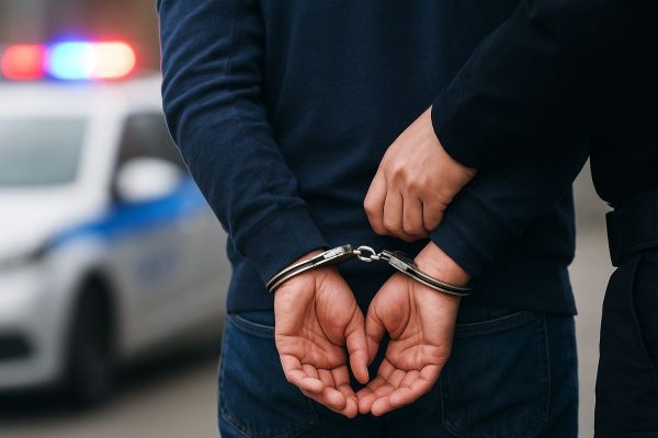 Policija stavlja lisice osobi, slika je AI generisana.